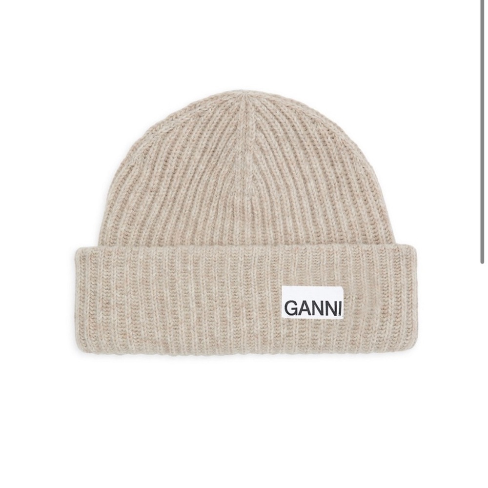 Ganni Wool Blend Logo Beanie